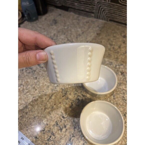 Princess House Pavillion 3 Ramekins Stoneware Off White Hobnail Design 4”x2” - Picture 2 of 7